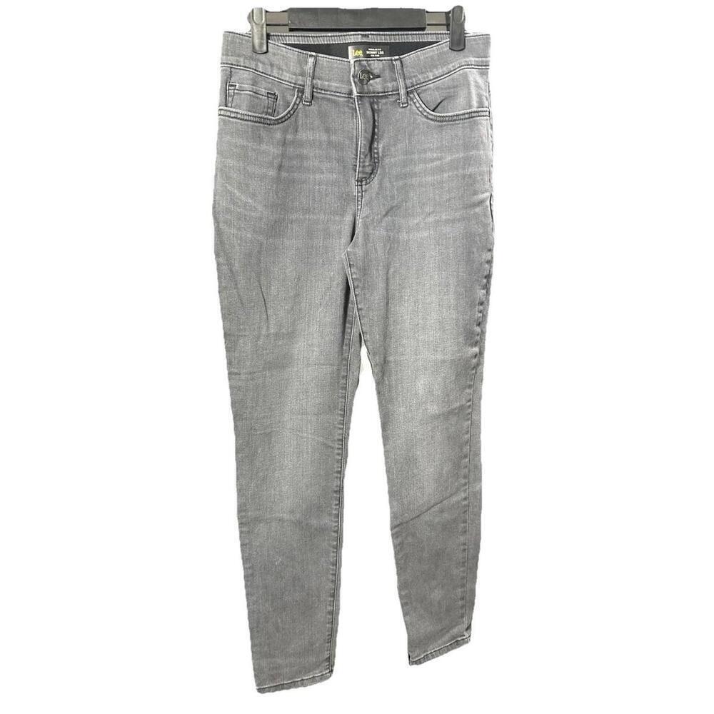 Lee Jeans Gray Denim Regular Fit Skinny Leg Mid Rise Jeans Flex Motion Size 8